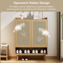 STILVORA 5-Tier Shoe Cabinet with Rattan Doors in Oak in Light Oak - thumbnail 6