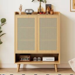 STILVORA 5-Tier Shoe Cabinet with Rattan Doors in Oak in Light Oak - thumbnail 7