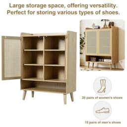 STILVORA 5-Tier Shoe Cabinet with Rattan Doors in Oak in Light Oak - thumbnail 5