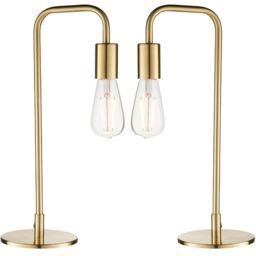 Loops 2 PACK Modern Hangman Table Lamp Brass Industrial Arm Bedside Desk Light Base in Metallics - thumbnail 1