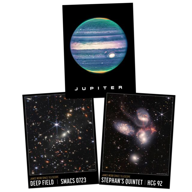 Artery8 Wall Art Print Pack of 3 NASA James Webb Jupiter Deep Field Stephan's Quintet Pack of 3 Large Poster Set - image 1