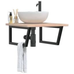 Berkfield Home Basin Shelf Wall Mounted Steel & Solid Wood Oak in Light Oak - thumbnail 2