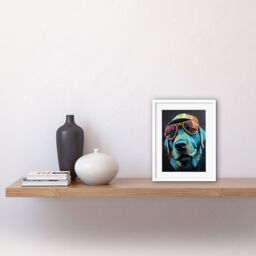 "Artery8 Wall Art Print Labrador Retriever with Sunglasses & Hat Artwork Framed 9X7 Inch in White - Size: W7"" x H9""" - thumbnail 2