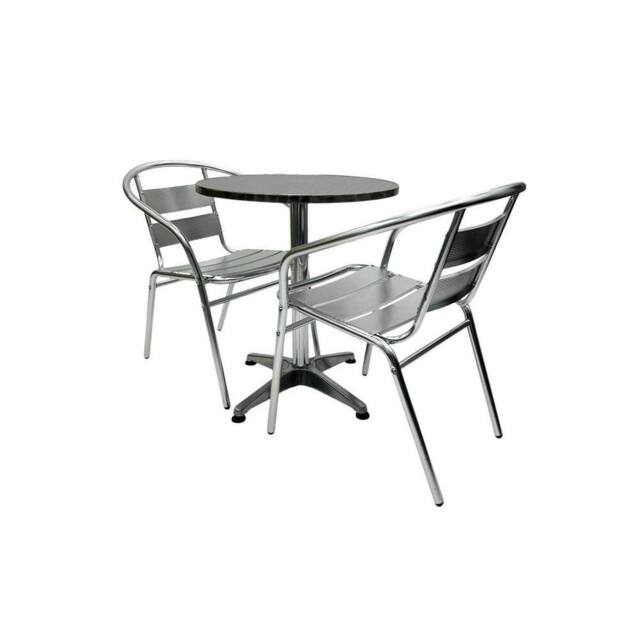 NESTLUNE Garden Bistro Set - 2 Aluminium Chairs & 1 Round in Silver - Size: 100 cm x 15 cm - image 1
