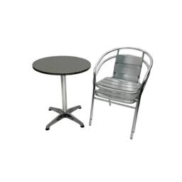 NESTLUNE Garden Bistro Set - 2 Aluminium Chairs & 1 Round in Silver - Size: 100 cm x 15 cm - thumbnail 3