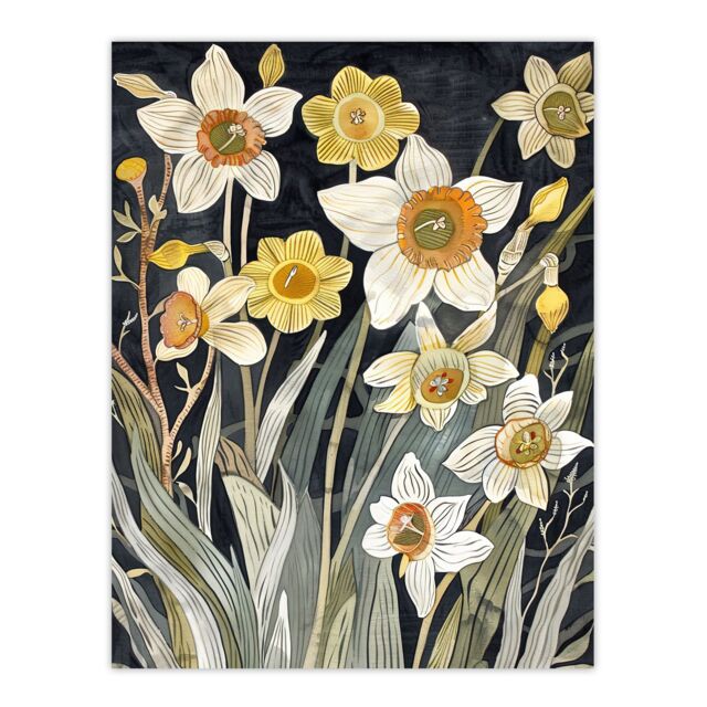 "Artery8 Dark Daffodils in Bloom Artwork Spring Floral Wall Art Print in Yellow - Size: W24"" x H32""" - image 1