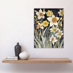 "Artery8 Dark Daffodils in Bloom Artwork Spring Floral Wall Art Print in Yellow - Size: W24"" x H32""" - thumbnail 4