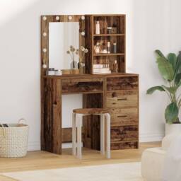 Berkfield Home 2 Piece Dressing Table Set with LED Old Wood Engineered Wood in Brown - thumbnail 1