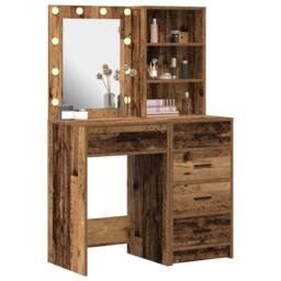 Berkfield Home 2 Piece Dressing Table Set with LED Old Wood Engineered Wood in Brown - thumbnail 3