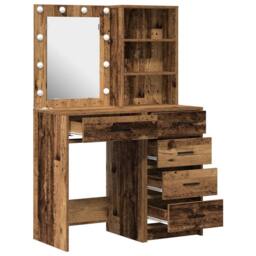 Berkfield Home 2 Piece Dressing Table Set with LED Old Wood Engineered Wood in Brown - thumbnail 6