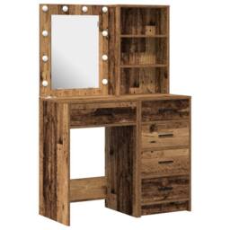 Berkfield Home 2 Piece Dressing Table Set with LED Old Wood Engineered Wood in Brown - thumbnail 2
