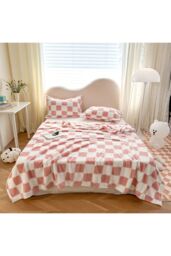 Living and Home Flannel Soft Lightweight Checkered Throw Blanket for Couch & Bed in Pink - Size: 150 cm × 200 cm - thumbnail 2