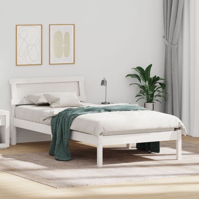 Berkfield Home with LED Strip Lights with Headboard White 75 x 190 cm Pine wood - image 1