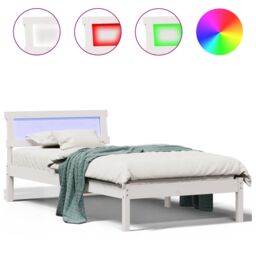 Berkfield Home with LED Strip Lights with Headboard White 75 x 190 cm Pine wood - thumbnail 4