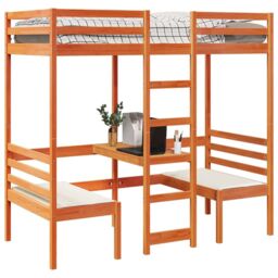 Berkfield Home Loft Bed Frame with Desk & Chairs Wax Brown 80x200cm Solid Wood Pine - Size: 80x200 cm - thumbnail 4