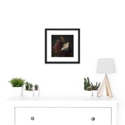 Artery8 Rembrandt Old Woman Reading Portrait 8X8 Inch Square Wooden Framed Wall Art Print Picture with Mount in Black - thumbnail 2