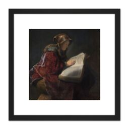 Artery8 Rembrandt Old Woman Reading Portrait 8X8 Inch Square Wooden Framed Wall Art Print Picture with Mount in Black - thumbnail 1