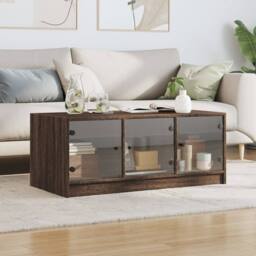 Berkfield Home Coffee Table with Glass Doors Brown Oak 102x50x42 cm - Size: 102 x 50 x 42 cm - thumbnail 3