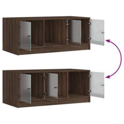Berkfield Home Coffee Table with Glass Doors Brown Oak 102x50x42 cm - Size: 102 x 50 x 42 cm - thumbnail 9