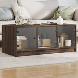 Berkfield Home Coffee Table with Glass Doors Brown Oak 102x50x42 cm - Size: 102 x 50 x 42 cm - thumbnail 2