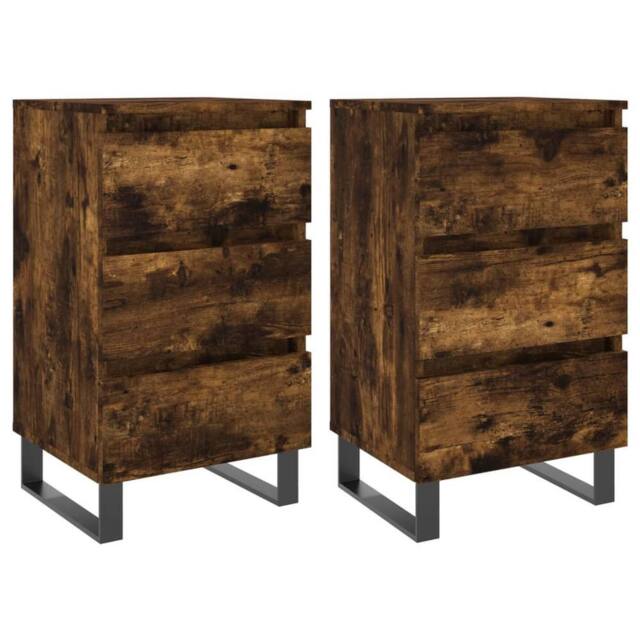 Berkfield Home Bedside Cabinets 2 pcs Smoked Oak 40x35x69 cm Engineered Wood in Brown - Size: 40 x 35 x 69 cm - image 1