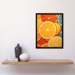 Artery8 Wall Art Print Lemons & Oranges Oil Painting Abstract Fruit Slices Kitchen Artwork Framed in Yellow - Size: A4 - thumbnail 4
