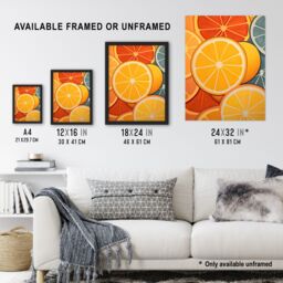 Artery8 Wall Art Print Lemons & Oranges Oil Painting Abstract Fruit Slices Kitchen Artwork Framed in Yellow - Size: A4 - thumbnail 3