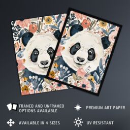 "Artery8 Panda Bear Hiding in Spring Flowers Watercolour Framed Wall Art - Size: W12"" x H16""" - thumbnail 2