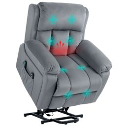 HOMCOM Lift Chair Riser & Recliner Chair with Vibration Massage, Heat in Grey - thumbnail 2