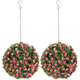 Wyld Haus Colana Set of 2 UV Resistant Artificial Rose Topiary Balls 28cm Pink - thumbnail 2