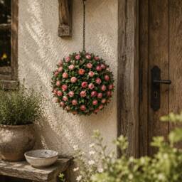 Wyld Haus Colana Set of 2 UV Resistant Artificial Rose Topiary Balls 28cm Pink