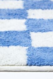 Homescapes Check 100% Cotton Non Slip Bath Mat in Blue - thumbnail 3