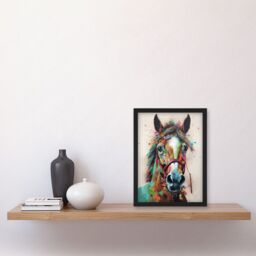 Artery8 Horse Multicoloured Spray Paint & Oil Painting Artwork Framed Wall Art Print A4 in Black - thumbnail 2