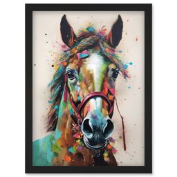 Artery8 Horse Multicoloured Spray Paint & Oil Painting Artwork Framed Wall Art Print A4 in Black - thumbnail 1