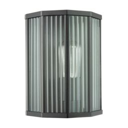Happy Homewares Contemporary Outdoor Garden Half Lantern Wall Lamp with Clear Ribbed Glass in Black - thumbnail 4