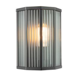 Happy Homewares Contemporary Outdoor Garden Half Lantern Wall Lamp with Clear Ribbed Glass in Black - thumbnail 3