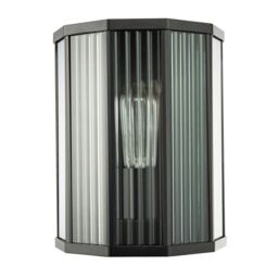 Happy Homewares Contemporary Outdoor Garden Half Lantern Wall Lamp with Clear Ribbed Glass in Black - thumbnail 2