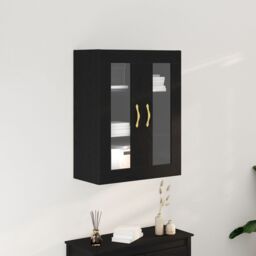 Berkfield Home Wall-Mounted Cabinet with Glass Doors Black Oak 69, 5x34x90 cm - Size: 5 x 34 x 90 cm - thumbnail 1