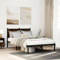 Berkfield Home Metal Bed Frame without Mattress Smoked Oak 120x200 cm in Brown - Size: Small Double - thumbnail 2