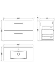 Balterley Bathroom 2 Soft Close Drawer, Wall Hung Vanity Unit Basin, Blue, 800mm in Blue - thumbnail 2