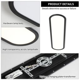 Garwarm Modern LED Ceiling Light, Full Spectrum Linear Ceiling Lamps for Office Living Room Bedroom Kitchen, Black/36W/70CM in Black - thumbnail 5