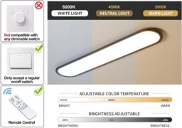 Garwarm Modern LED Ceiling Light, Full Spectrum Linear Ceiling Lamps for Office Living Room Bedroom Kitchen, Black/36W/70CM in Black - thumbnail 7
