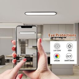 Garwarm Modern LED Ceiling Light, Full Spectrum Linear Ceiling Lamps for Office Living Room Bedroom Kitchen, Black/36W/70CM in Black - thumbnail 6