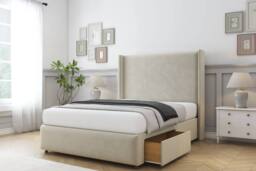 "Sloomy Stratford Plush Divan Base No Drawers 54"" Headboard & 12"" Footboard in Cream - Size: King" - thumbnail 4