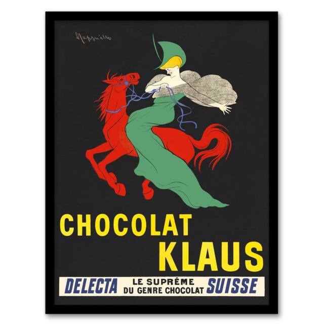 Artery8 Leonetto Cappiello Framed Wall Art Klaus Chocolate Vintage Advert in Black - Size: A4 - image 1