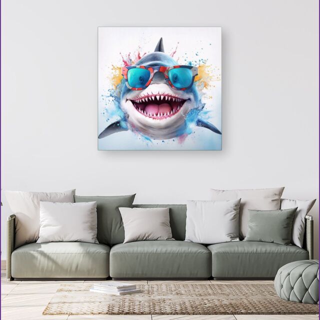 Warren Reed - Designer Splashart Shark In Glasses Canvas - Size: w40 inch x h40 inch - image 1