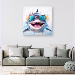 Warren Reed - Designer Splashart Shark In Glasses Canvas - Size: w40 inch x h40 inch - thumbnail 1