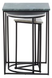 Orsina Set of 3 Marble Top Side Tables Set, Square, Circle, Triangle End Tables, Black Powder Coated Frame - thumbnail 3