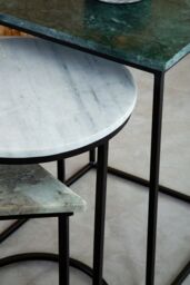 Orsina Set of 3 Marble Top Side Tables Set, Square, Circle, Triangle End Tables, Black Powder Coated Frame - thumbnail 5