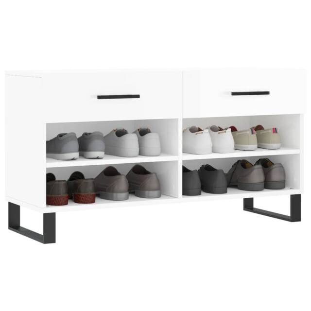 Berkfield Home Shoe Bench High Gloss White 102x35x55 cm Engineered Wood - Size: 102 x 35 x 55 cm - image 1